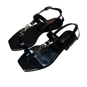 Saint Laurent Cassandra Flat Sandal Black Patent Leather Black NEW EU 36 US 6